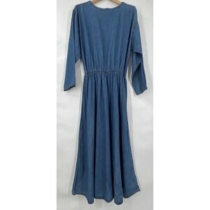 Vtg Coldwater Creek Denim Maxi Dress Womens M Blue Cotton Long Sleeve Pockets